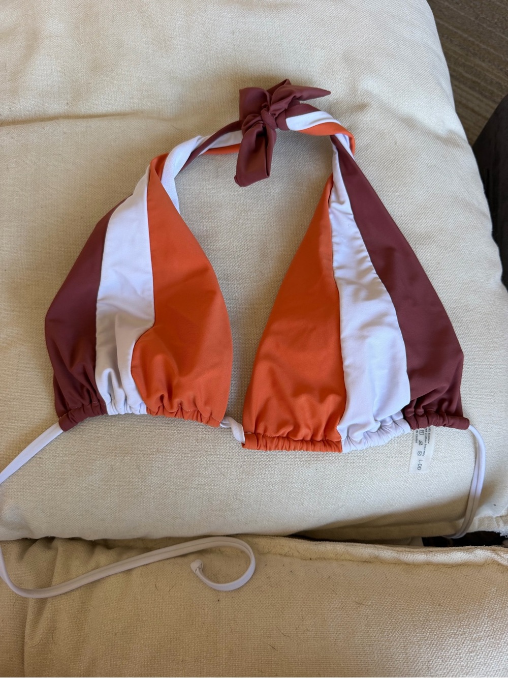 Orange White and Burgendy Stripe Triangle Swim Top